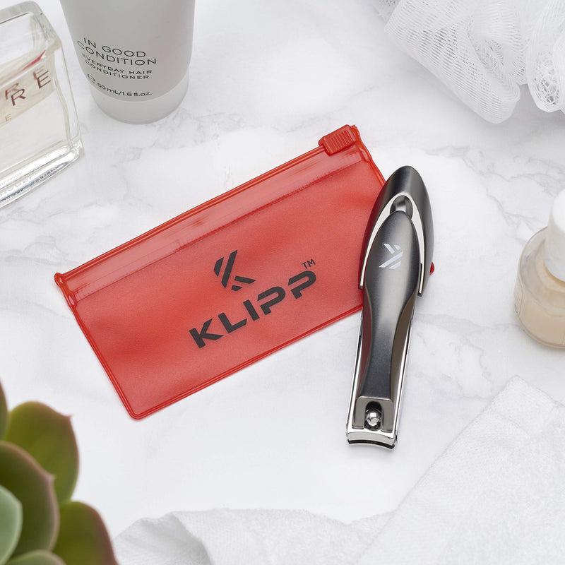 KLIPP Nail Clippers with Catcher – Heavy Duty Stainless Steel Fingernail and Toe Nail Cutter with Curved Surgical Blades and Built-In Nail File – Ergonomic Handle with Wide Jaws for Thick Nails - NewNest Australia