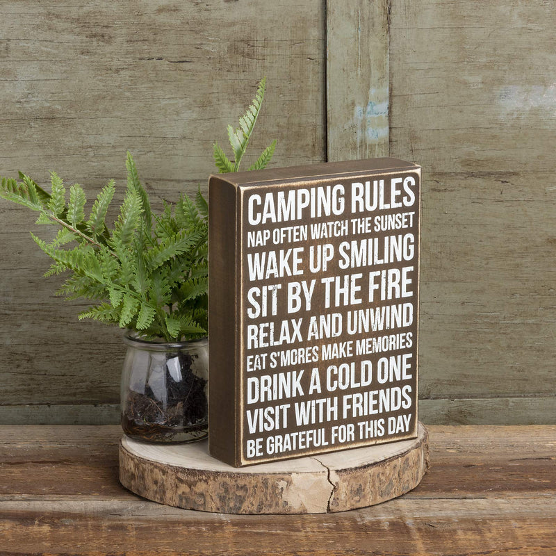 NewNest Australia - Primitives by Kathy 27371 Rustic Brown Box Sign, 6 x 8, Camping Rules 