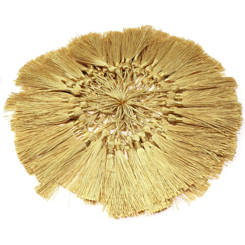 VAPKER 100 Pieces Light Gold 13cm/5-Inch Silky Handmade Soft Tassels Floss Bookmark Tassels with 2-Inch Cord Loop for Jewelry Making, DIY Projects, Bookmarks A:light Gold - NewNest Australia