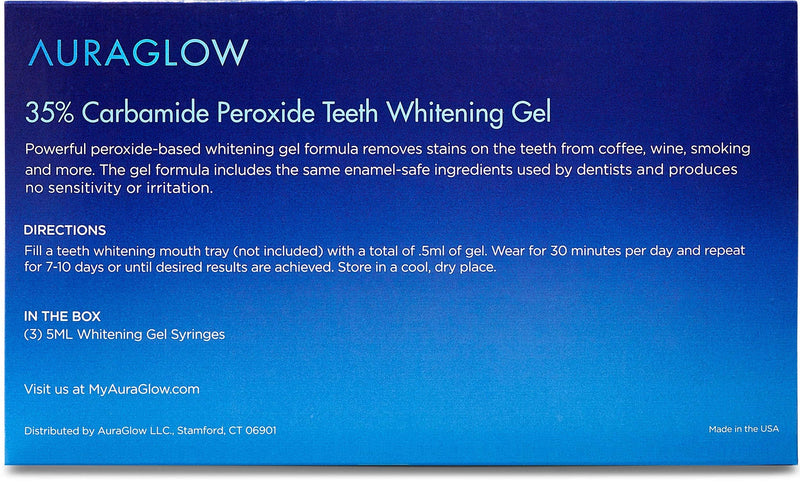 AuraGlow Teeth Whitening Gel Syringe Refill Pack, 35% Carbamide Peroxide, (3) 5ml Syringes - NewNest Australia