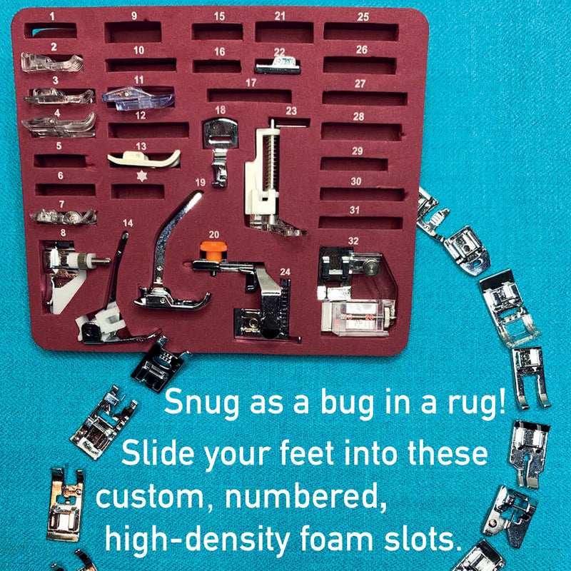 Madam Sew Presser Foot Set 32 PCS - The ONLY Sewing Machine Presser Foot Kit with Manual, DVD and Deluxe Storage Case with Numbered Slots for Easy and Neat Organization - NewNest Australia