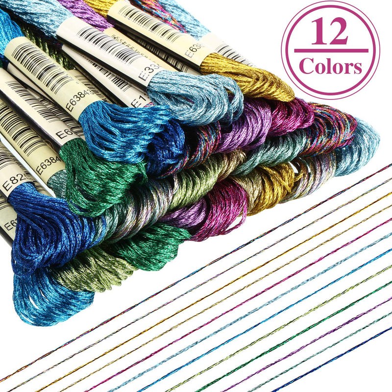 24 Pieces Metallic Embroidery Skein Threads Multi-Color Embroidery Floss Glitter Embroidery Thread Cross-Stitch Polyester Thread for Friendship Bracelets DIY Embroidery Thread Crafts - NewNest Australia