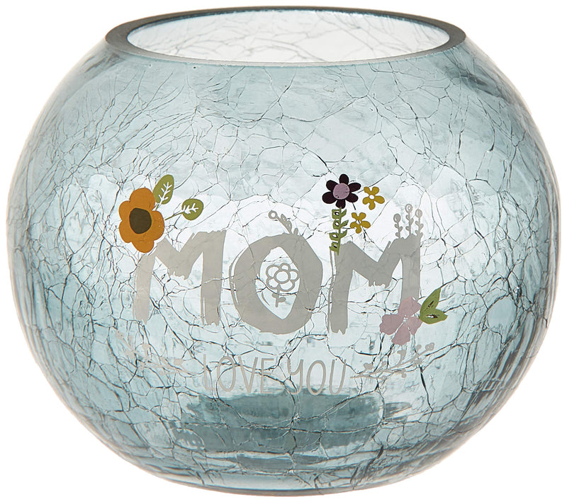 NewNest Australia - Pavilion Gift Company Mom Love You-Gray Tinted Floral Round Candle, 5 Inch Included 5" Crackled Glass Tealight Holder 