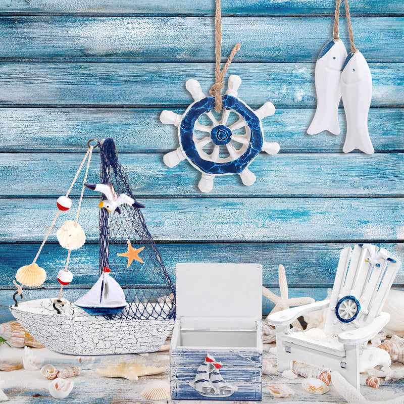 7 Pieces Adirondack Beach Chair Wooden Box Wooden Lighthouse Mini Sailboat Anchor Wooden Fish Hanging Starfish Model Decoration Aquarium Decor Fish Tank Landscape Ornament Office Mini Garden Landscape - NewNest Australia