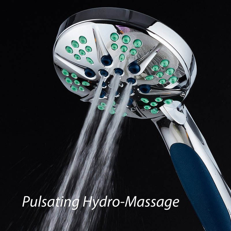 Hotel Spa Notilus Antimicrobial High Pressure Luxury Hand Shower - 6 Settings, Antimicrobial Anti-Clog Nozzles and Grip, Metal Fittings, Stainless Steel Hose / All-Chrome Finish / Top American Brand - NewNest Australia