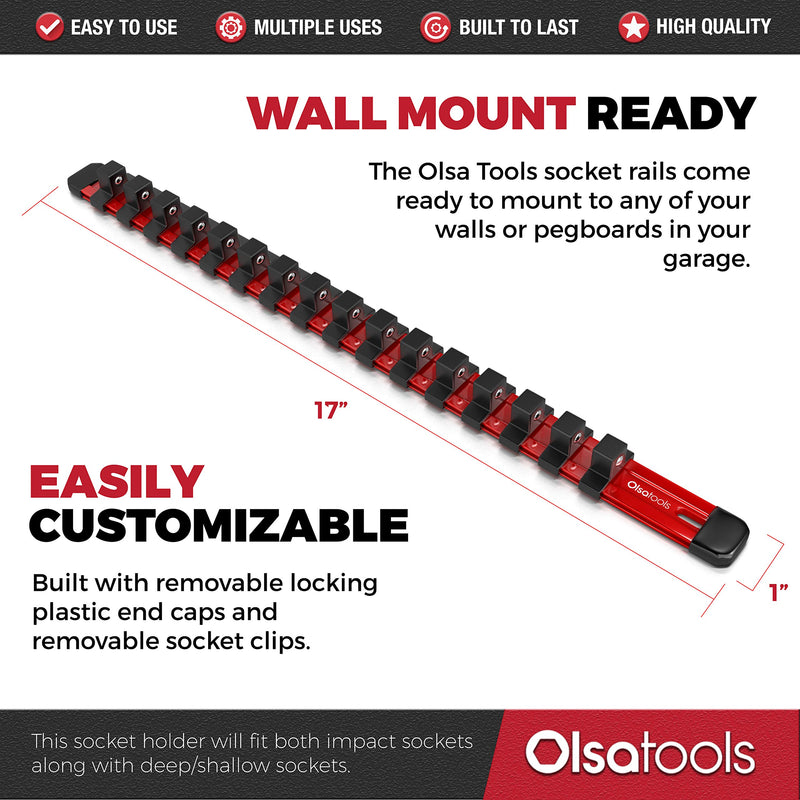 Olsa Tools 1/2-Inch, 3/8-Inch & 1/4-Inch Drive Aluminum Socket Organizer | Premium Quality Socket Holder (Red) Red - NewNest Australia