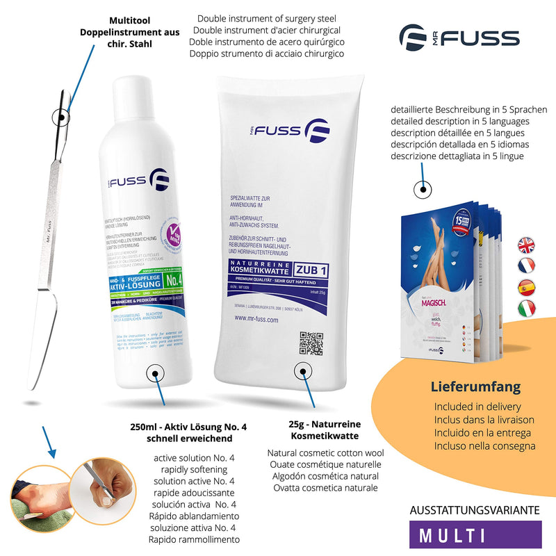 Callus remover Mr. Fuss® solution no. 4 - quickly emollient - 250ml Plus Pack Multi - against calluses, cuticles, pressure points, calluses with immediate effect in 10 minutes - NewNest Australia