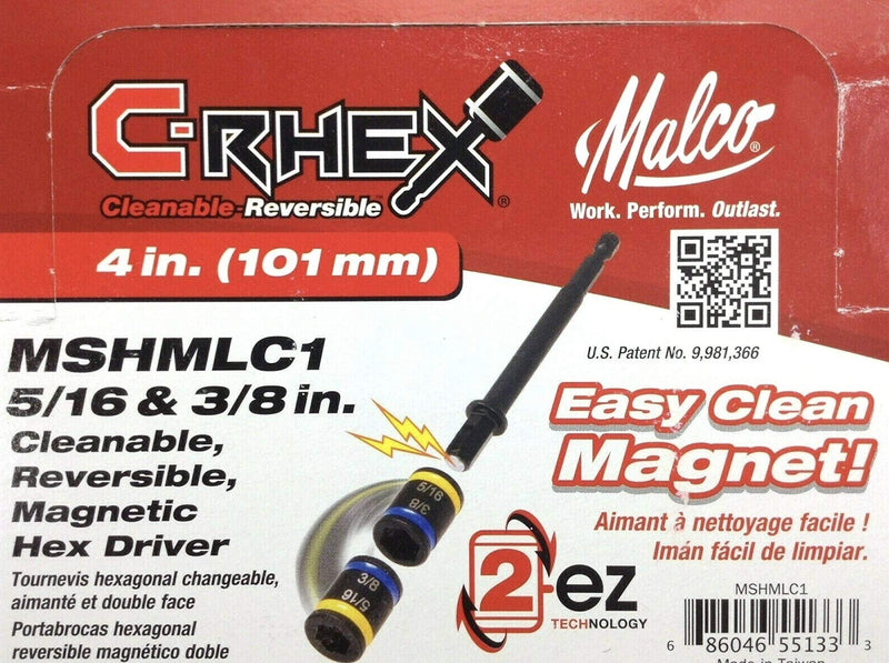 Malco 5/16 & 3/8 x 4" Dual Sided Hex Driver~ Cleanable, Reversible, Magnetic. Easy to Clean- MSHMLC1 - NewNest Australia