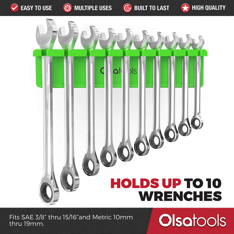 Olsa Tools Magnetic Wrench Holder Organizer (Green) | Fits SAE 3/8" Thru 15/16" & Metric 10mm Thru 19mm | Professional Grade Green - NewNest Australia