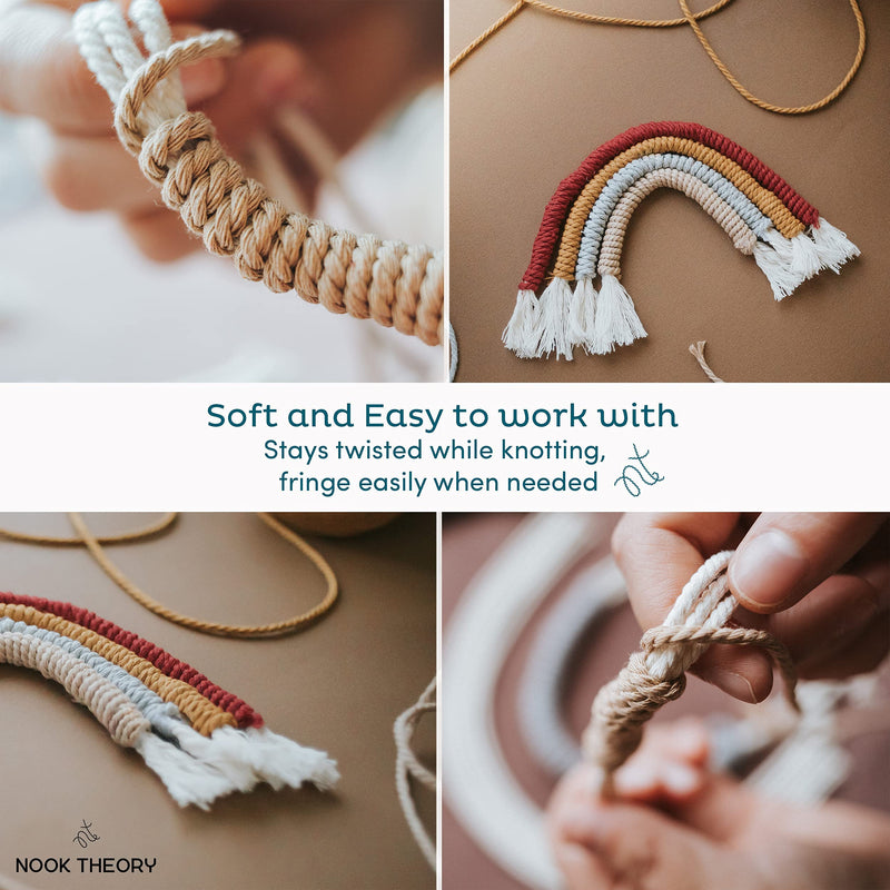 Nook Theory 3mm Macrame Cord 220 Yards - 4mm 5mm Soft Macrame Rope Perfect for Knots - Macrame Supplies for Wall Hangers & Boho Decorations - Cotton Rope - Macrame String (Cream 3mm) Cream 3mm*220yards - NewNest Australia
