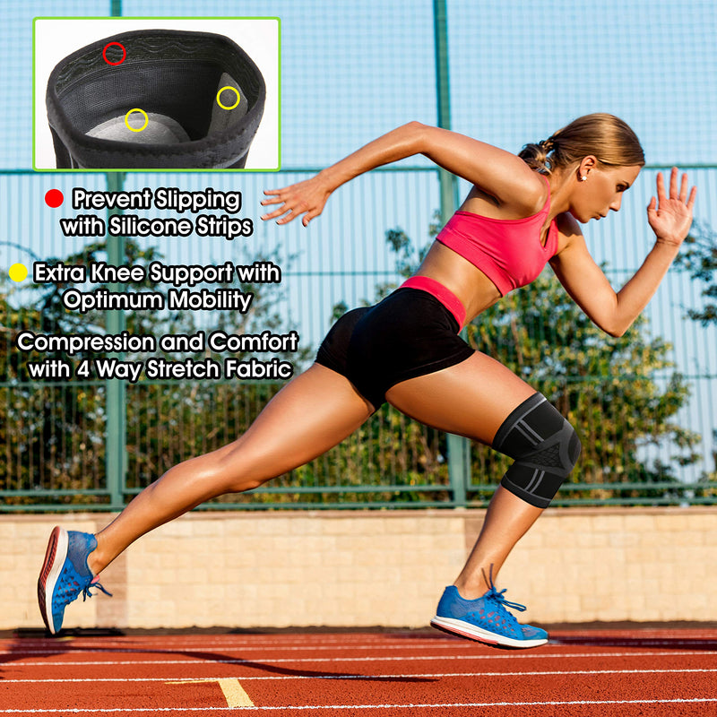 TechWare Pro Knee Compression Sleeve - Knee Braces for Knee Pain. Knee Sleeve with Side Stabilizers & Patella Gel Pads. Knee Brace for Working Out, Arthritis & Meniscus Tear. 5 Sizes. Single Pack Medium Black/Gray - NewNest Australia
