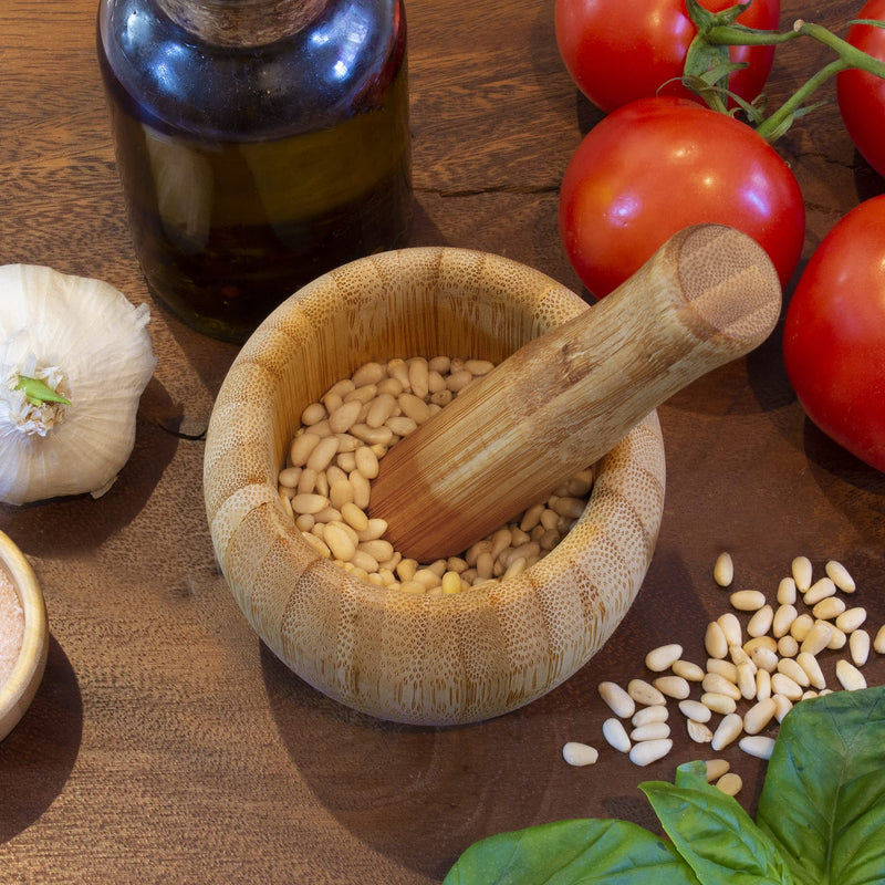 TB Essentials Bamboo Mortar and Pestle Set, 6.75 Ounce Capacity, Perfect for Guacamole, Pesto, Salad Dressing and More - NewNest Australia