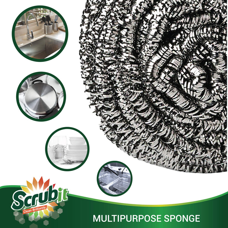 SCRUBIT 6 Pack Stainless Steel Scourers – Steel Wool Scrubber Pad Used for Dishes, Pots, Pans, and Ovens. Easy scouring for Tough Kitchen Cleaning. - NewNest Australia