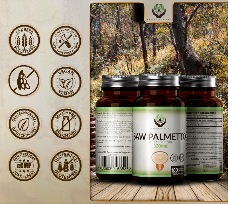 En Saw Palmetto | 180 Capsules Saw Palmetto Extract High Dose - 320 Mg Saw Palmetto 20:1 Extract Per Serving With Zinc | Saw Palmetto Capsules | Gmo, Gluten & Allergen Free | Made In The Uk - NewNest Australia