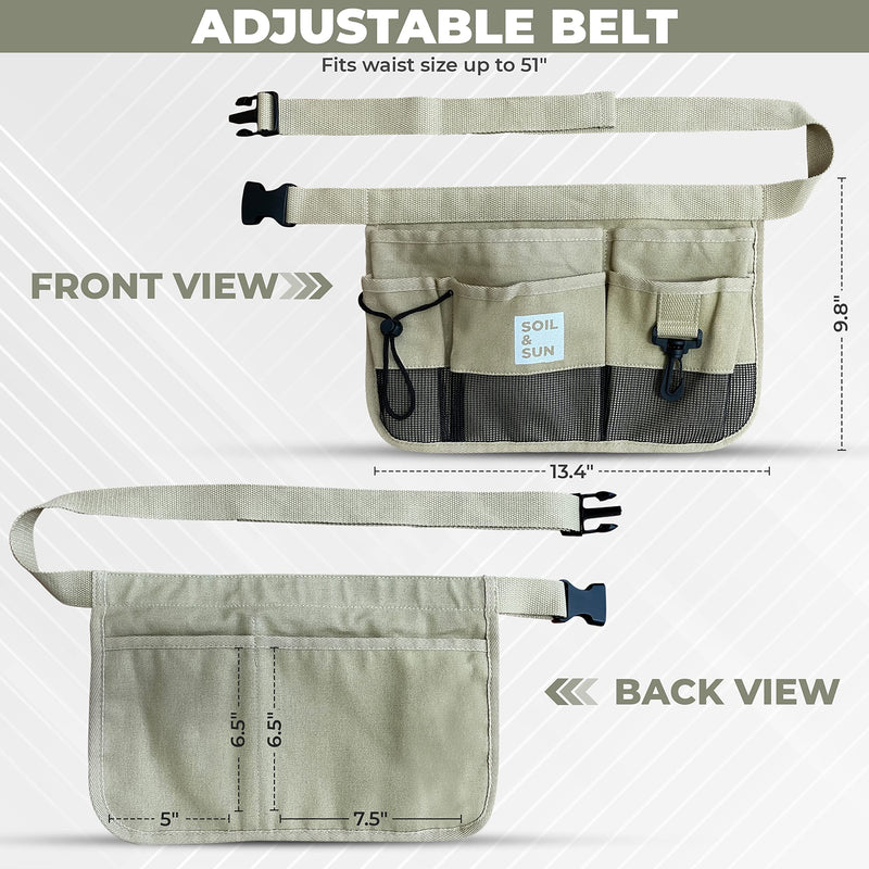Soil and Sun Utility Belt Pouch-Size Adjustable Garden Apron for Women with Pockets-Durable Canvas Garden Tool Belt for Women Beige - NewNest Australia