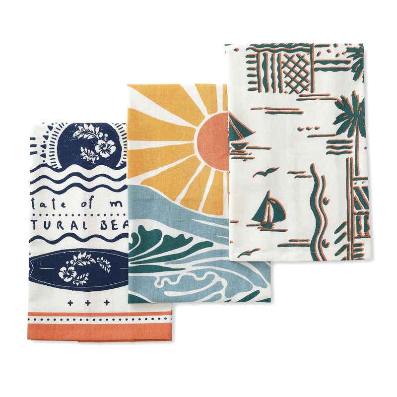 Folkulture Dish Towels for Drying Dishes or Boho Kitchen Towels with Hanging Loop, Modern Decorative Tea Towels and Dishcloths Set for Farmhouse Decor, 100% Cotton, 20 x 26 Inches, Set of 3, Aloha - NewNest Australia