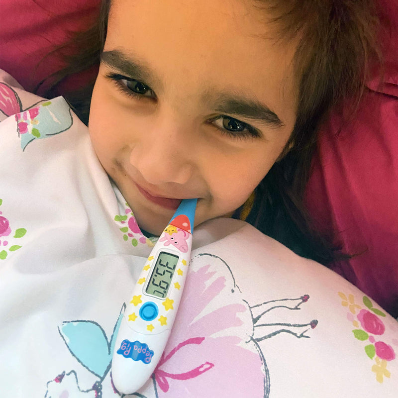 Peppa Pig Digital Thermometer | Oral, Underarm use| Large LCD | 10 Second Reading | Fever Alarm | Flexible Tip | Last Temperature Recall | CE Certified | Calms Kids | Made by Jellyworks Peppa Pig - NewNest Australia