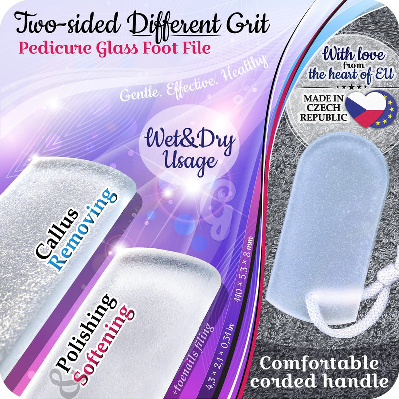 Genuine Czech Glass Foot File - Two-Sided Different Grit Surface, Gentle Callus Remover, Pedicure & Spa Rough Skin Scrubber, Professional Toenail And Heels Care, EU Quality, Full-area Etched - NewNest Australia