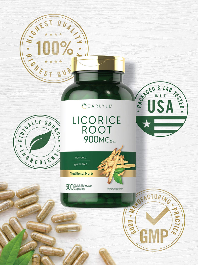 Carlyle Licorice Root Capsules 900 mg | 300 Count | Root Extract Supplement | Non-GMO, Gluten Free - NewNest Australia