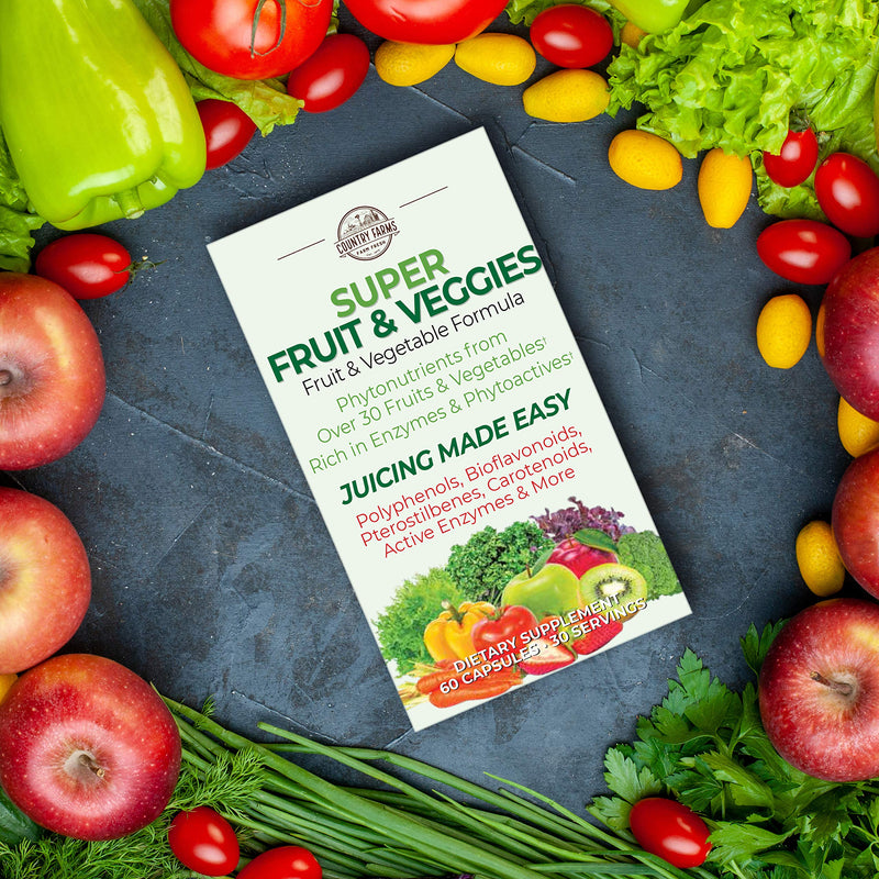 Country Farms Super Fruit and Veggies Capsules, 30 Fruits and Vegetables, 30 Servings, 60 Count (Pack of 1) - NewNest Australia