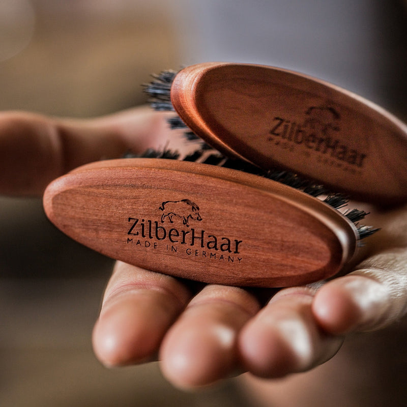 ZilberHaar Pocket Beard Brush (Hard Bristles) | 100% wild boar bristles and pear wood | Can be used with all beard balms and oils Made in Germany | Travel friendly - NewNest Australia