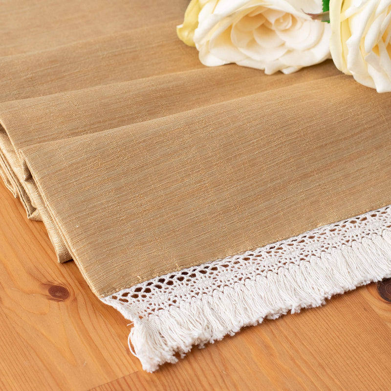 NewNest Australia - The White Petals Gold Long Table Runners with Macrame Lace Boho Decor (13x108 inch, Pack of 1) Fabric Lined | Properly Finished, No Fray Edges | for Home, Kitchen, Dining Room, Holiday, Wedding Party 13x108 inch 