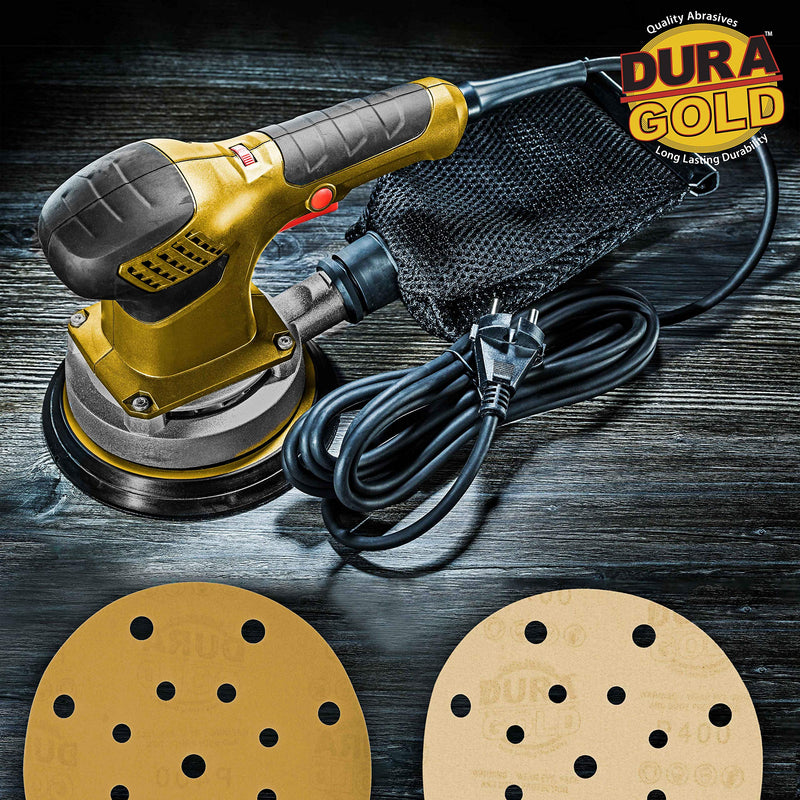 Dura-Gold Premium 6" Gold Sanding Discs - 400 Grit (Box of 50) - 17 Hole Pattern Dustless Hook & Loop Backing Sandpaper for DA Sanders, Aluminum Oxide Abrasive - Sand Automotive Paint Woodworking Wood 400-Grit - NewNest Australia