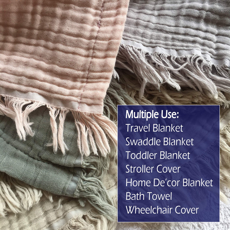 NewNest Australia - 100% Organic Muslin Cotton Throw Blanket for Couch Sofa Adults, 4 Layers Pre-Washed Natural Dyed Yarn, Breathable Soft, Cozy, Warm, Lightweight Linen Bed Blanket, All Season (55"x60" Light Grey) 55x60 inches 