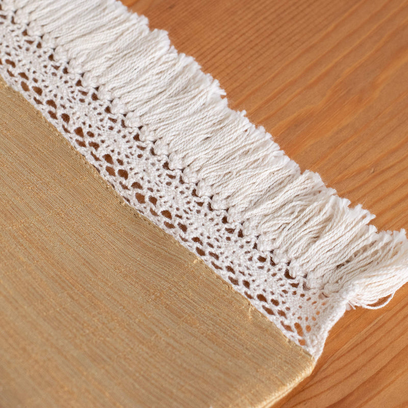 NewNest Australia - The White Petals Gold Long Table Runners with Macrame Lace Boho Decor (13x108 inch, Pack of 1) Fabric Lined | Properly Finished, No Fray Edges | for Home, Kitchen, Dining Room, Holiday, Wedding Party 13x108 inch 