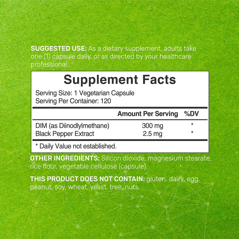 DIM Supplement 300mg, 120 Veggie Caps, 4 Months Supply, 2-1 Formula, Diindolylmethane DIM Plus Black Pepper Extract, Estrogen Balance, Supports Acne & PCOS Relief - NewNest Australia