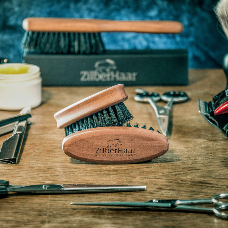 ZilberHaar Pocket Beard Brush (Hard Bristles) | 100% wild boar bristles and pear wood | Can be used with all beard balms and oils Made in Germany | Travel friendly - NewNest Australia