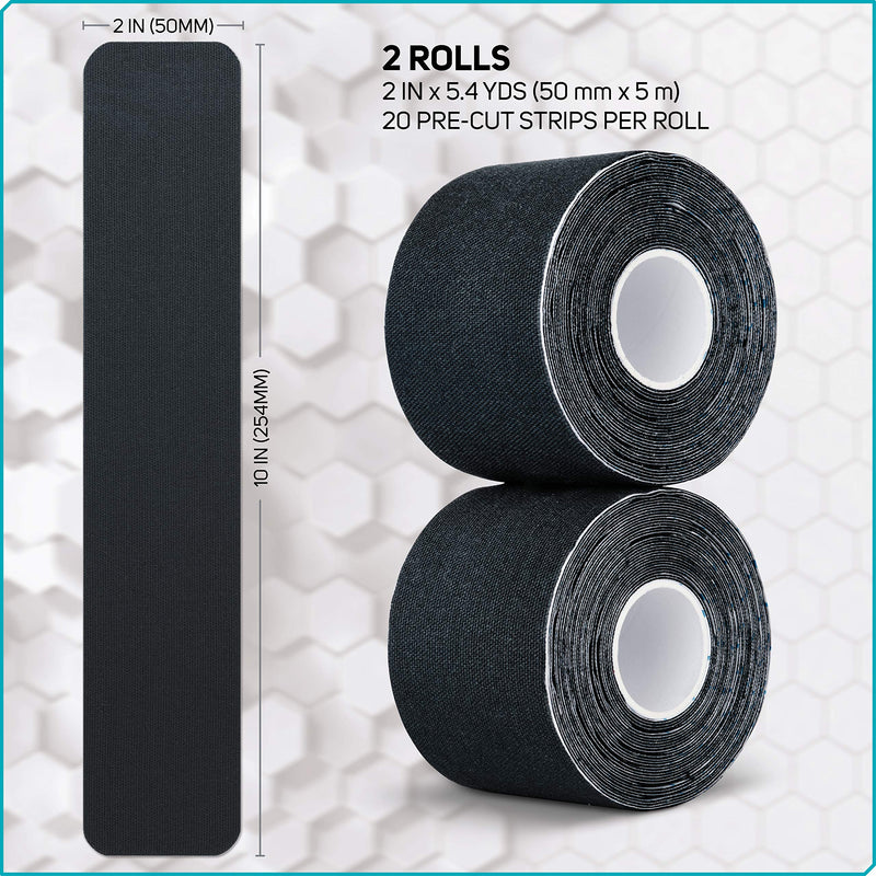 Care Science Waterproof Kinesiology Tape, 40 ct Precut Strips (2 Rolls), Black | Elastic Sports & Weightlifting Tape Supports Muscles & Joints. Water Resistant - NewNest Australia