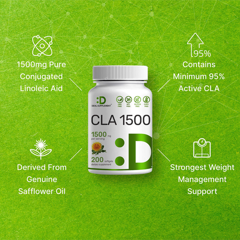 CLA 1500mg Per Serving, 200 Softgels, Extra Strength 95% Conjugated Linoleic Acid from Safflower Oil, Non-GMO, No Gluten - NewNest Australia