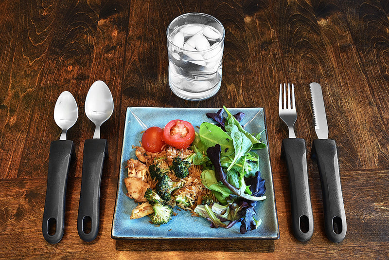 Adaptive Eating Utensils by Celley for Parkinson's, Arthritis, MS, Elderly, Hand Tremors, Handicapped | 4pc Easy Grip Silverware Stainless Steel Knife, Fork, 2 Spoons – (Black) Black - NewNest Australia