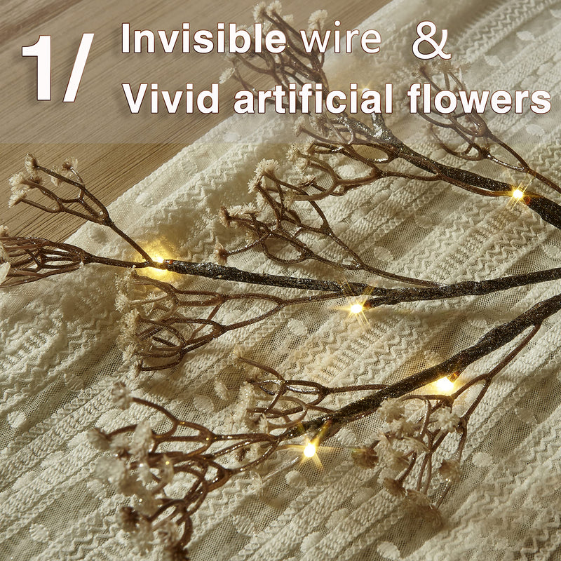 Fudios Lighted Garland with Timer 48 LED 6FT Battery Operated for Fireplace,Artificial Baby Breath Vines with Lights for Mantle Spring Flower Wedding Party Decoration Valentine Gift Baby Breath Garland - NewNest Australia
