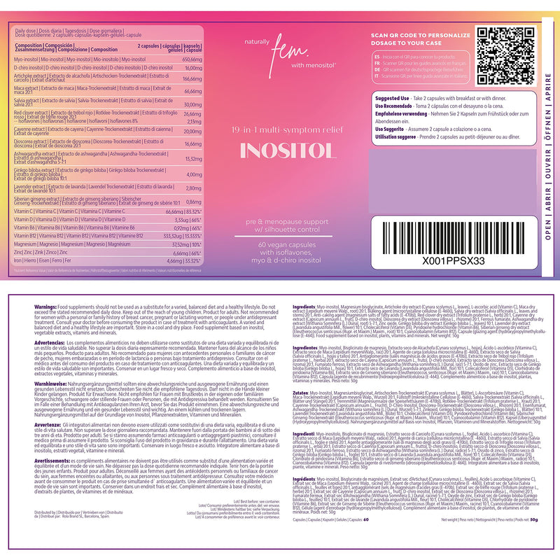 Menopause Inositol FEM 19-in-1 | Maintains Menopause with Inositol Myo & D-chiro, Isoflavones, Yam Root, Red Cabbage | Maintains Metabolic Health | High Dosage, Hormone-Free, Vegan - NewNest Australia