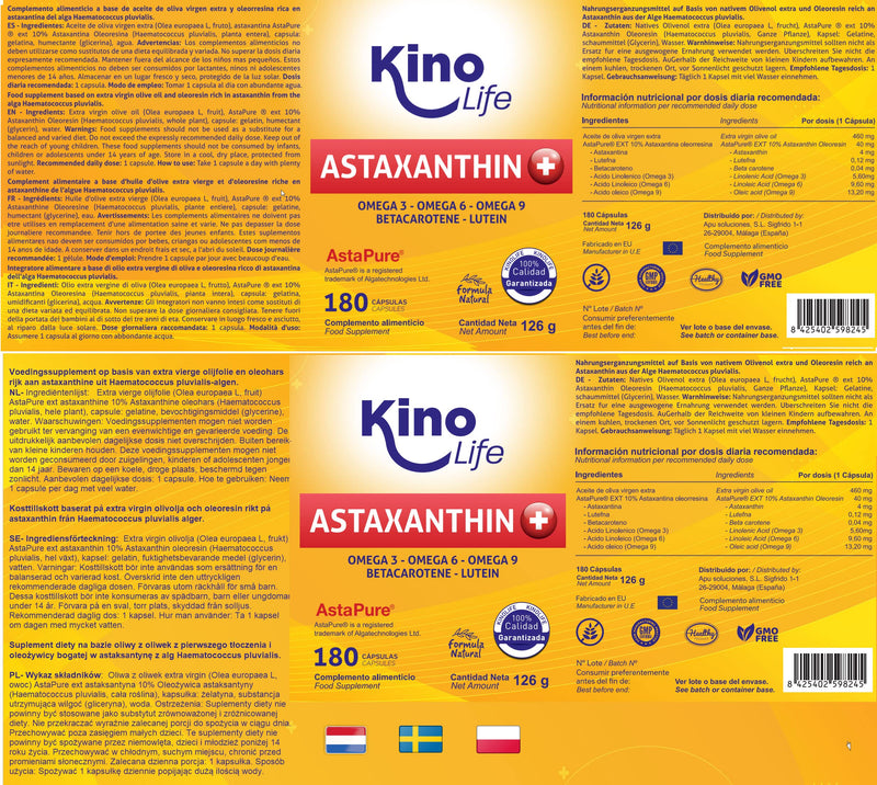 ASTAXANTHIN PLUS 4mg | 180 capsules (soft gel) | With lutein, omega 369 and beta-carotene | 100% Natural | ASTAPURE® quality | Fat soluble | Natural antioxidant | Gluten free | Non-GMO - NewNest Australia