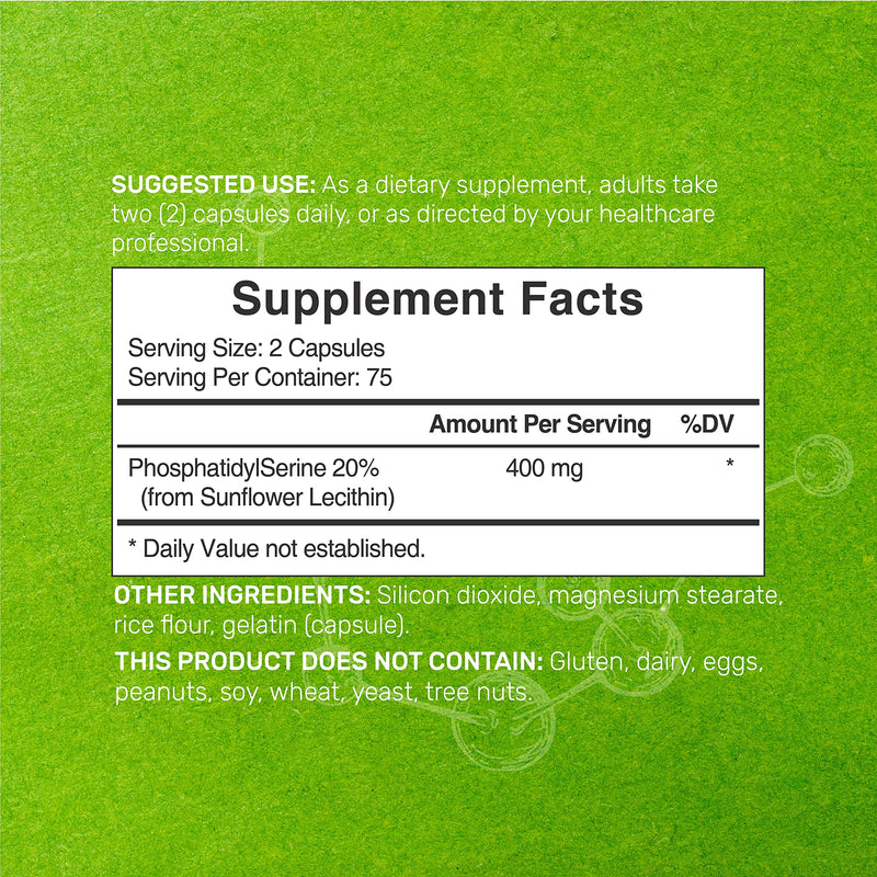 Phosphatidylserine 400mg Per Serving, 150 Capsules, Soy Free, Derived from Sunflower Lecithin | Third Party Lab Tested for Purity - Advanced Brain Health Nootropic Supplement - NewNest Australia