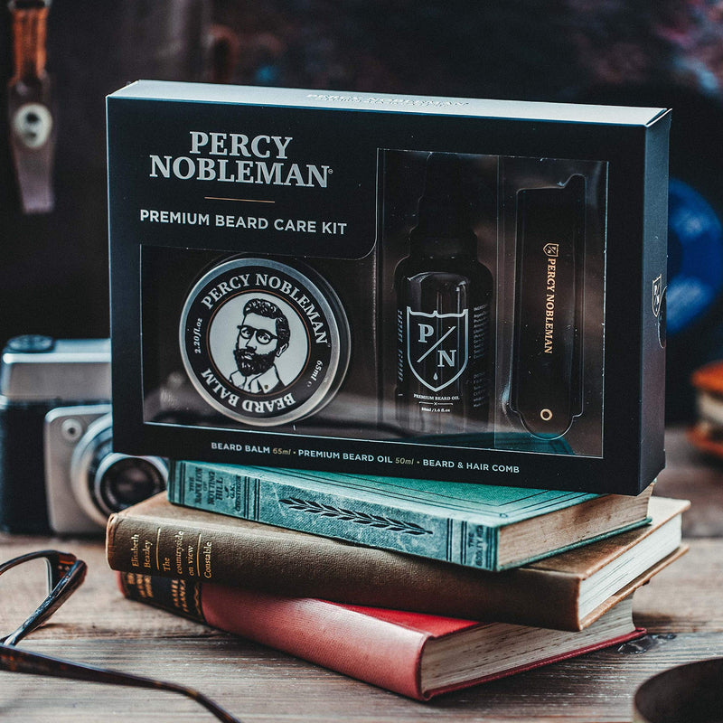 Percy Nobleman Premium Beard Grooming Kit, a limited edition beard grooming kit, includes a premium beard oil, beard balm and foldable comb. - NewNest Australia