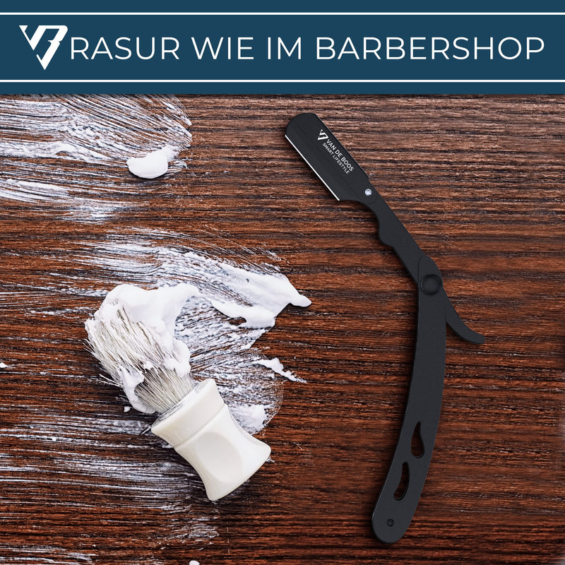 Van De Boos® razor set with 100 Derby interchangeable blades - high-quality stainless steel barber beard knife with extra sharp blades - barber razor knife for precise beard wet shaving (men) stainless steel black + 100 Derby Professional - NewNest Australia
