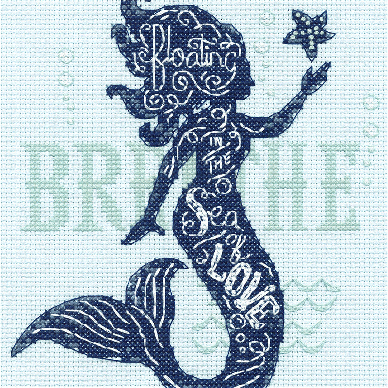 Dimensions Mermaid Counted Cross Stitch Kit for Beginners, 14 Count Light Blue Aida, 6''X6'' - NewNest Australia