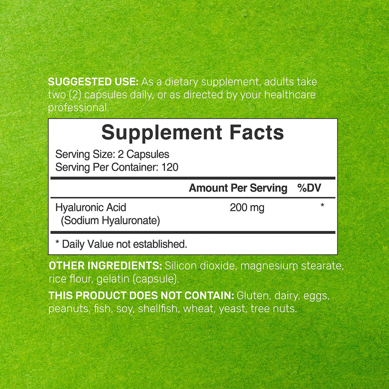 Hyaluronic Acid Supplements 200mg, 240 Capsules, 4 Months Supply, 95%+ Purity, Plant-Based, Support Healthy Joint, Bones and Connective Tissue | Promotes Skin Hydration - NewNest Australia