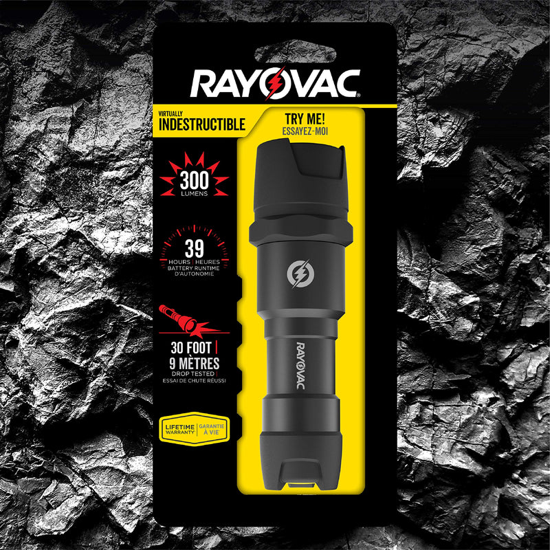 Rayovac - DIY3AAA-BE Virtually Indestructible LED Flashlight, 300 Lumen Waterproof Tactical Flashlight - Super Bright High Mode LED Flashlights for Camping, Hiking, Dog walking Black - NewNest Australia