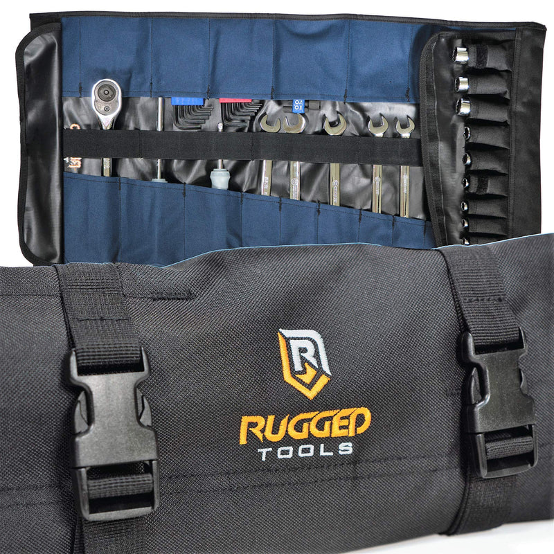32 Pocket Tool Roll Organizer - Wrench Organizer & Tool Pouch - Wrench Roll Includes Pouches for 10 Sockets - Roll Up Tool Bag for Electrician, HVAC, Plumber, Carpenter or Mechanic - From Rugged Tool - NewNest Australia