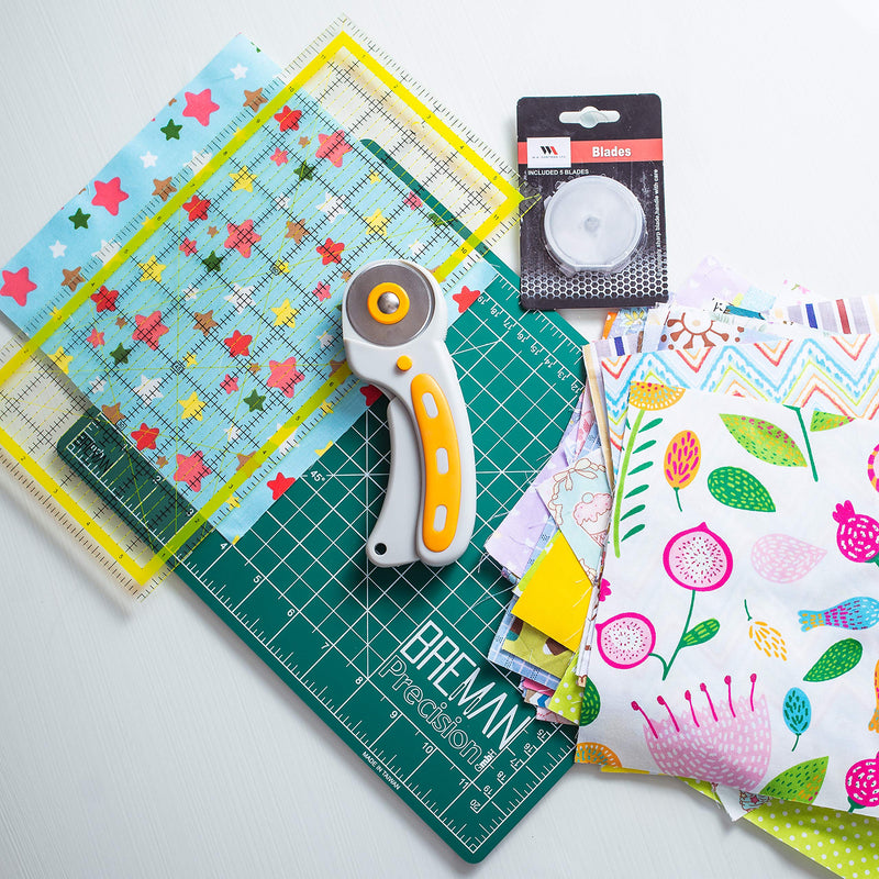 WA Portman Rotary Cutter Set & Cutting Mat for Sewing - 45mm Rotary Cutter for Fabric & 5 Blades - 9x12 Inch Fabric Cutting Mat - 6x12 Inch Acrylic Ruler for Cutting Fabric - Rotary Cutter and Mat Set - NewNest Australia