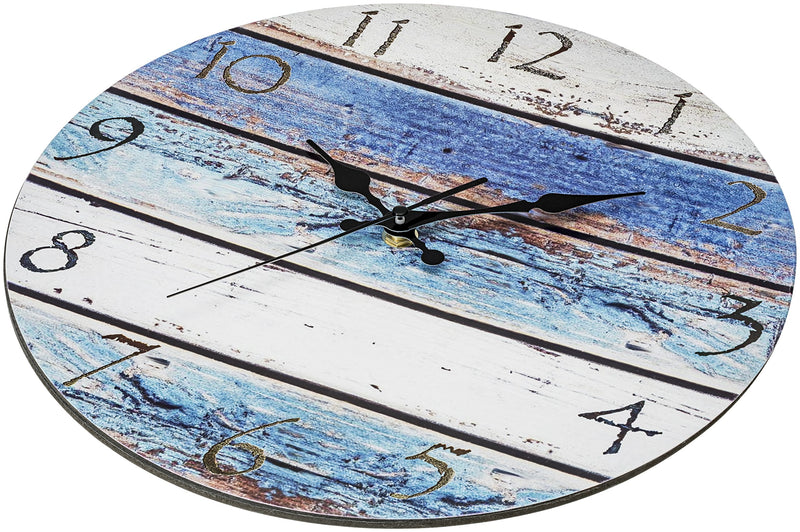 NewNest Australia - Bernhard Products Rustic Beach Wall Clock 12" Round, Silent Non Ticking Quartz - Battery Operated, Fiberboard Wooden Look, Vintage Shabby Beachy Ocean Coastal Paint Boards Nautical Decorative Clocks 12 Inch 