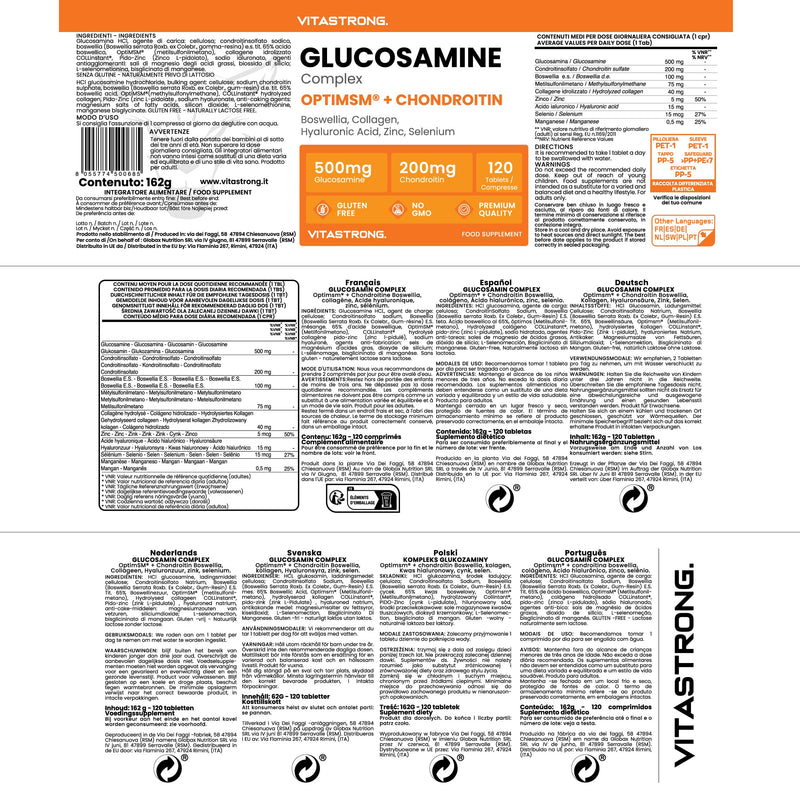 GLUCOSAMINE CHONDROITIN HIGH DOSE Vitastrong - MSM OptiMSM®, COLLinstant® collagen and hyaluronic acid, boswellia, zinc, selenium and manganese - effective formula - PREMIUM QUALITY - NewNest Australia