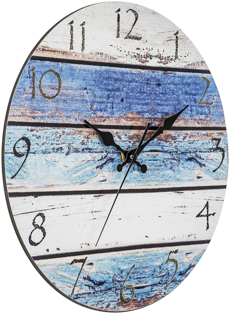 NewNest Australia - Bernhard Products Rustic Beach Wall Clock 12" Round, Silent Non Ticking Quartz - Battery Operated, Fiberboard Wooden Look, Vintage Shabby Beachy Ocean Coastal Paint Boards Nautical Decorative Clocks 12 Inch 
