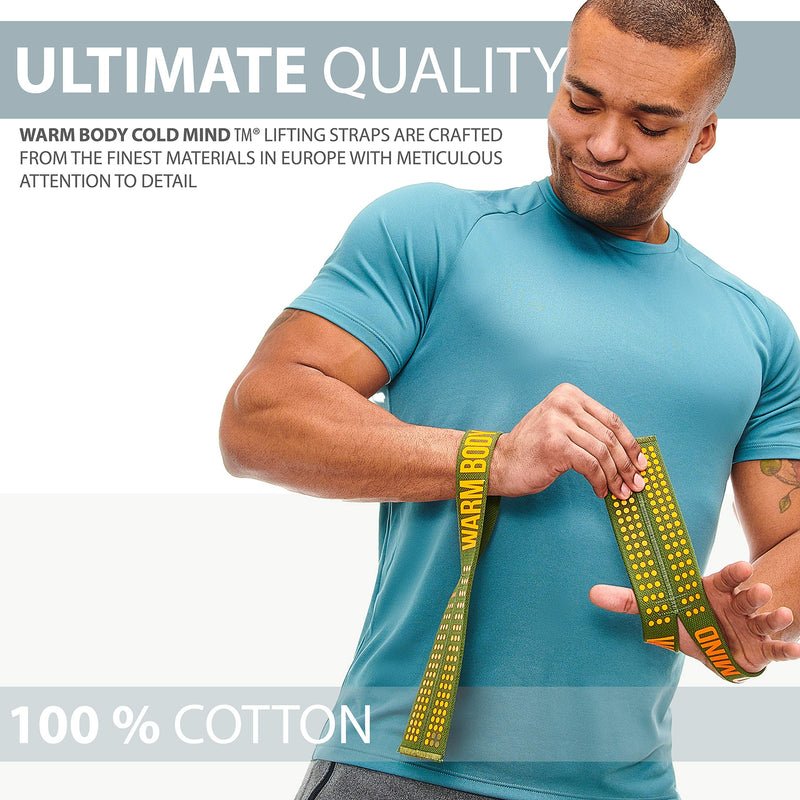 WARM BODY COLD MIND V1 Lifting Wrist Straps for Olympic Weightlifting, Powerlifting, Bodybuilding, Functional Strength Training, for Crossfit - Heavy-Duty Cotton Wrist Wraps, Pair Khaki/Orange - NewNest Australia