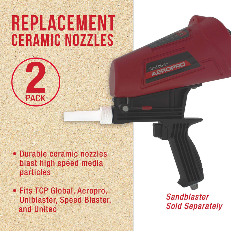 TCP Global 2 Pack of Sand Blaster Ceramic Nozzles Only - Replacement Sandblasting Tips, Universal Size Fits TCP Gravity Feed Sand Blaster Kit, Speedblaster, Other Brands - Blast Abrasive Media Replacement Nozzles - NewNest Australia